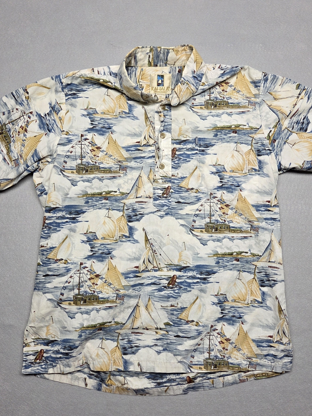 Kahala Hawaiian Islands Men's Short Sleeve Nautical Print Button-Down Shirt